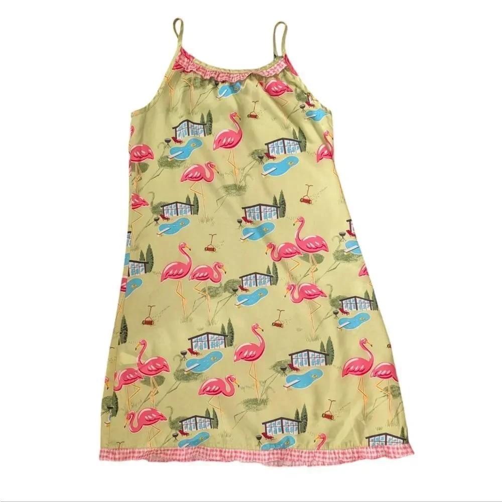 Nick & Nora Y2K satin pink flamingo PJ gown girls‎ size XL 16